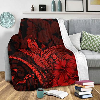Hawaii Premium Blanket Turtle Polynesian With Hibiscus Flower-Myprintsy