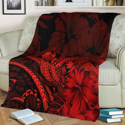 Hawaii Premium Blanket Turtle Polynesian With Hibiscus Flower-Myprintsy