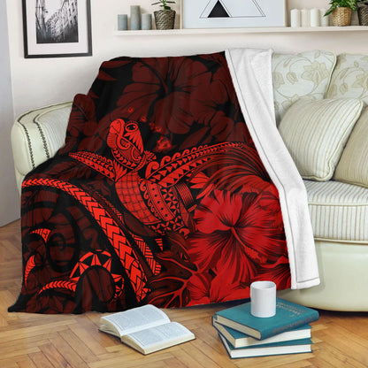 Hawaii Premium Blanket Turtle Polynesian With Hibiscus Flower-Myprintsy