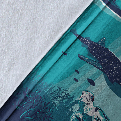 Hawaii Premium Blanket Whale And Turtle In Sunset Polynesian-Myprintsy