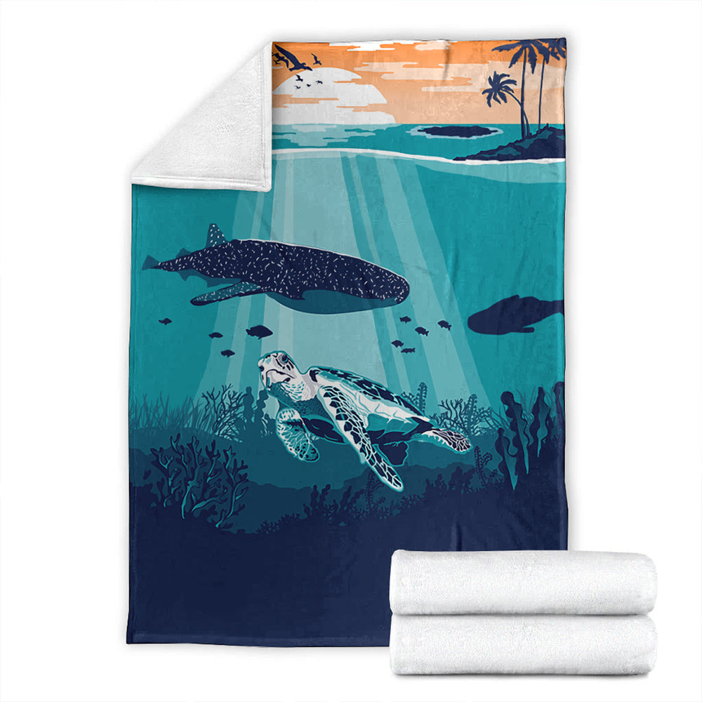Hawaii Premium Blanket Whale And Turtle In Sunset Polynesian-Myprintsy
