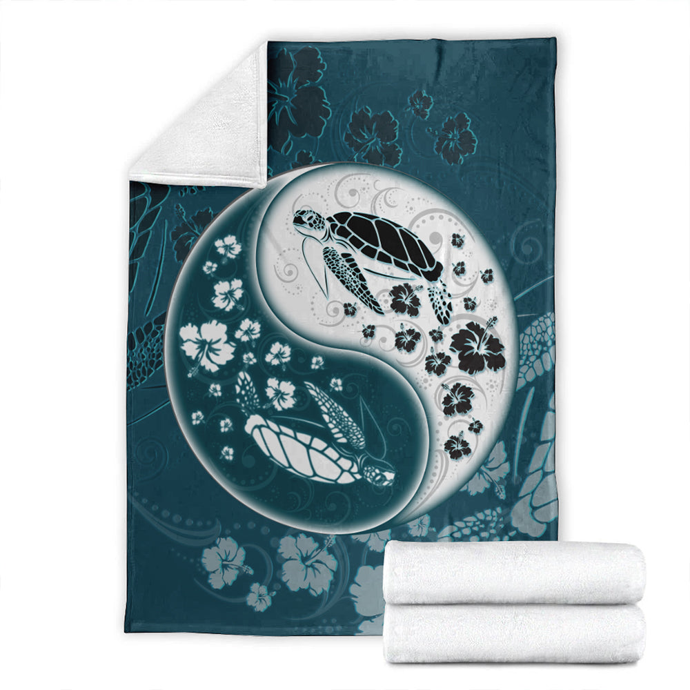 Hawaii Premium Blanket Yinyang Turtle Hibiscus-Myprintsy