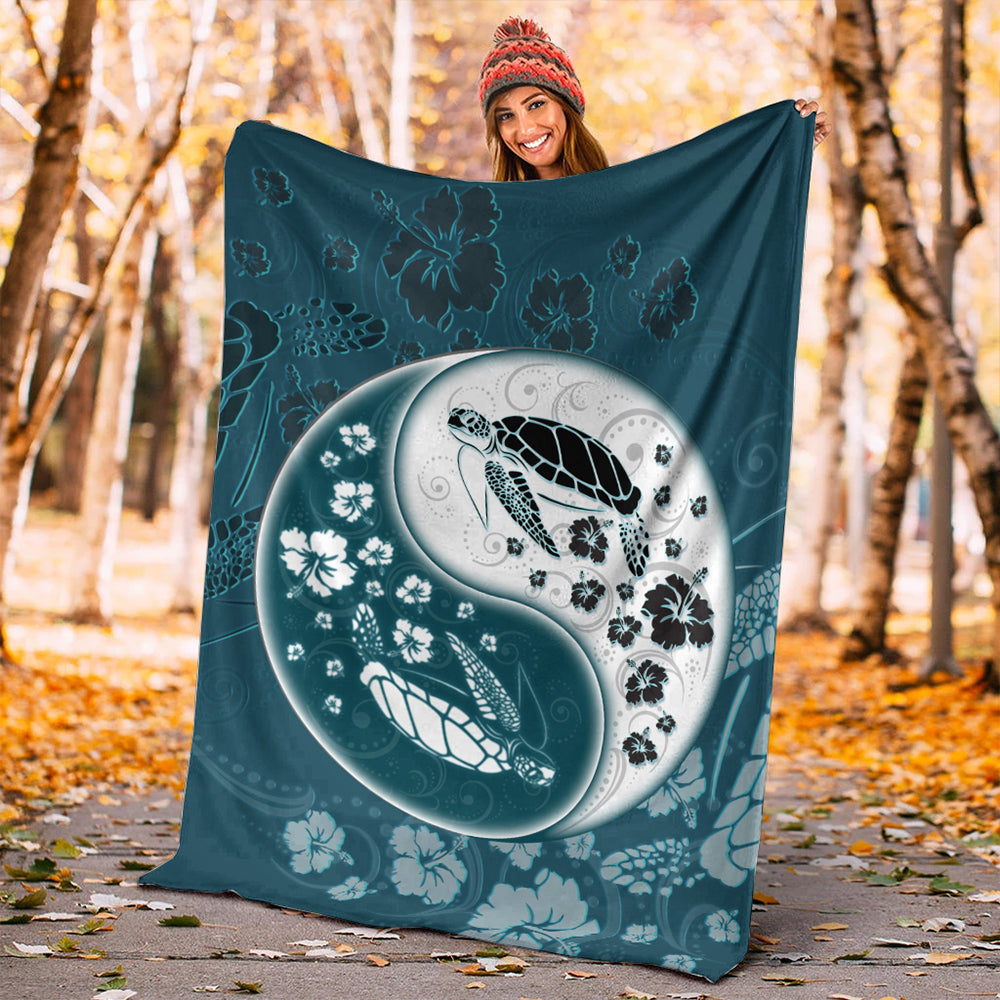 Hawaii Premium Blanket Yinyang Turtle Hibiscus-Myprintsy