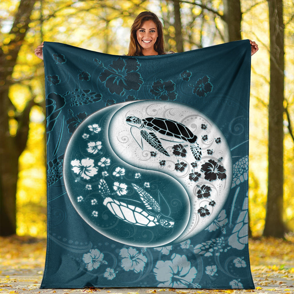 Hawaii Premium Blanket Yinyang Turtle Hibiscus-Myprintsy