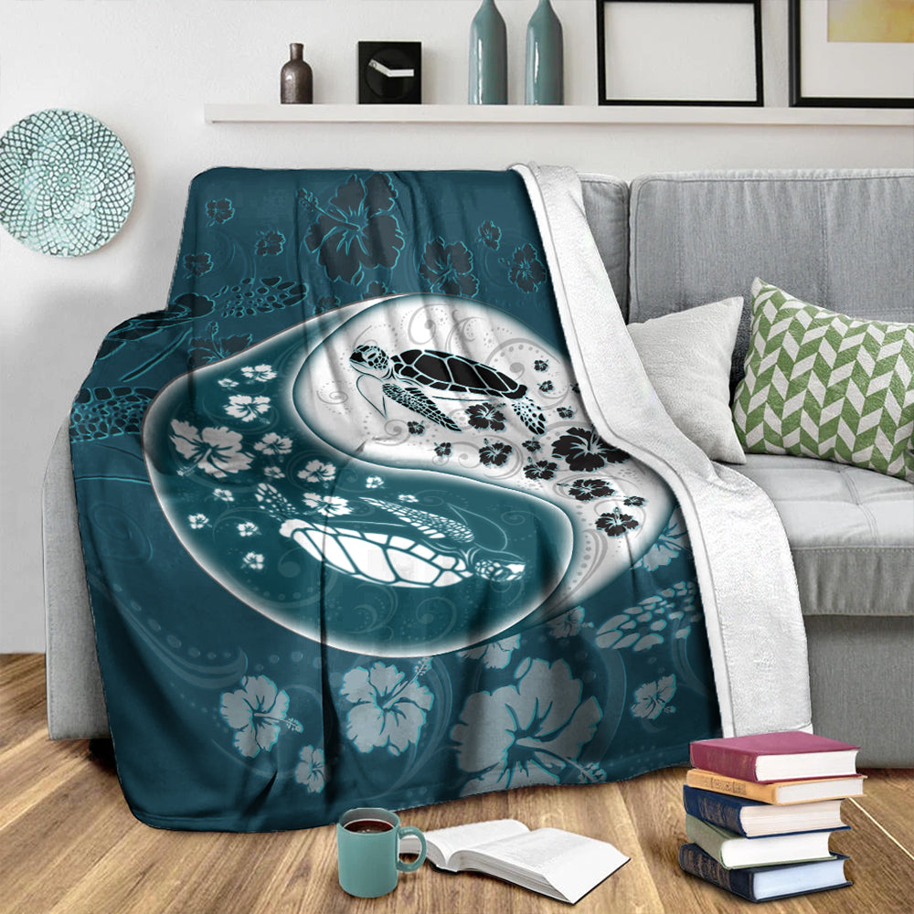 Hawaii Premium Blanket Yinyang Turtle Hibiscus-Myprintsy