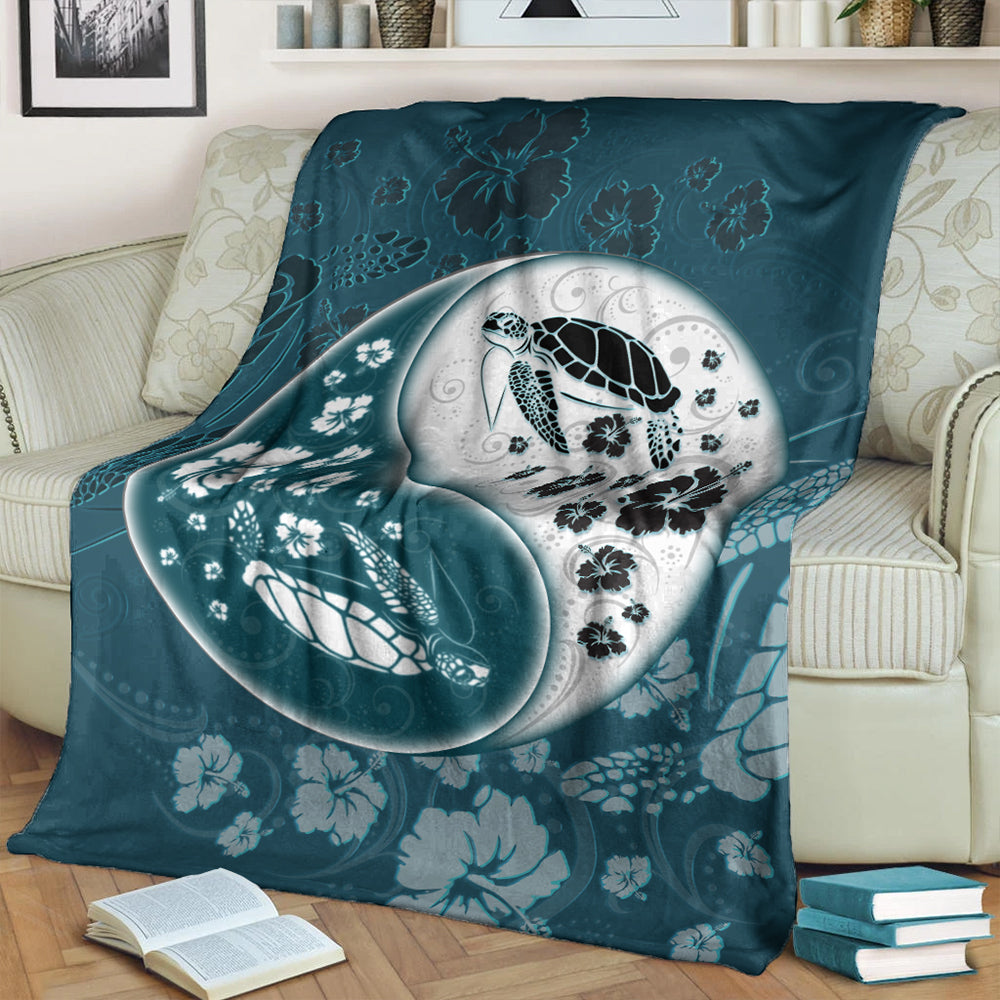 Hawaii Premium Blanket Yinyang Turtle Hibiscus-Myprintsy