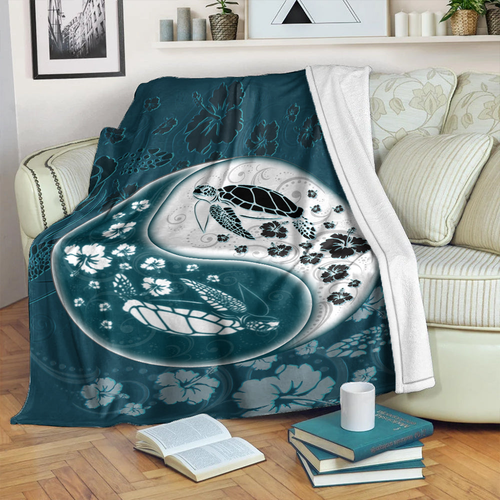 Hawaii Premium Blanket Yinyang Turtle Hibiscus-Myprintsy