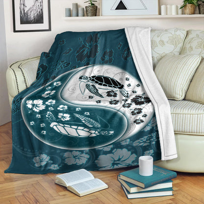 Hawaii Premium Blanket Yinyang Turtle Hibiscus-Myprintsy
