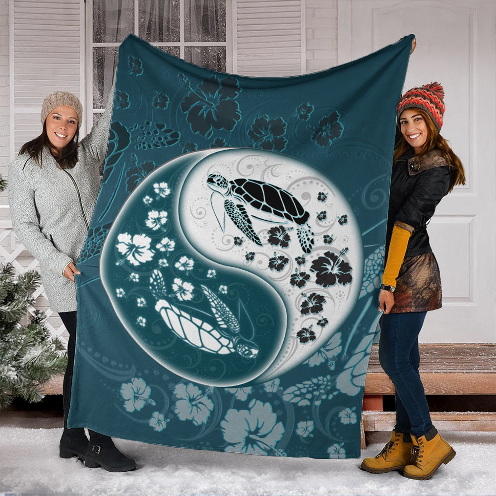 Hawaii Premium Blanket Yinyang Turtle Hibiscus-Myprintsy