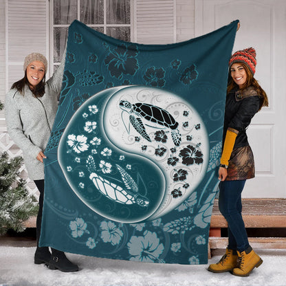 Hawaii Premium Blanket Yinyang Turtle Hibiscus-Myprintsy