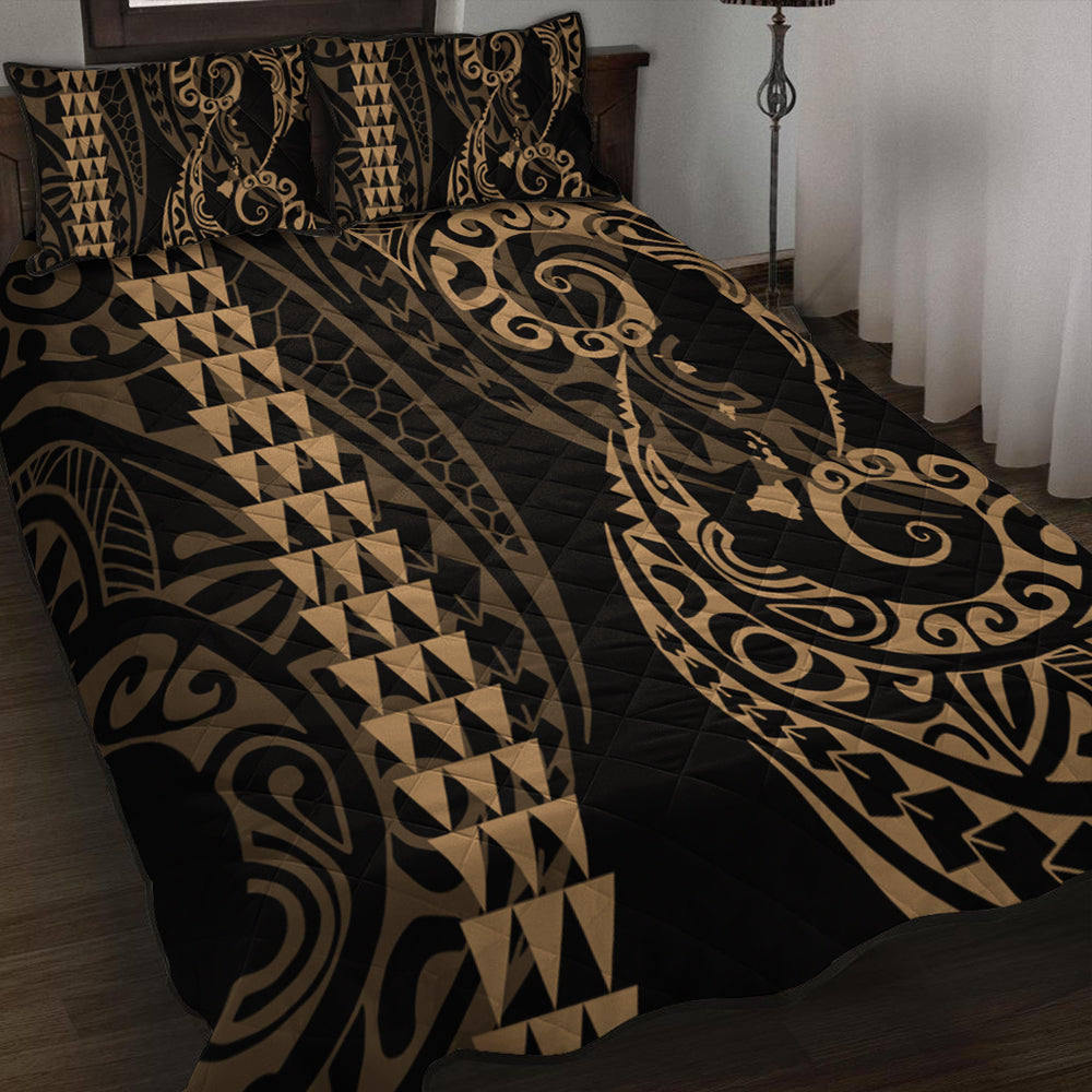 Hawaii Quilt Bed Set Hawaiian Map Kakau Style Gold
