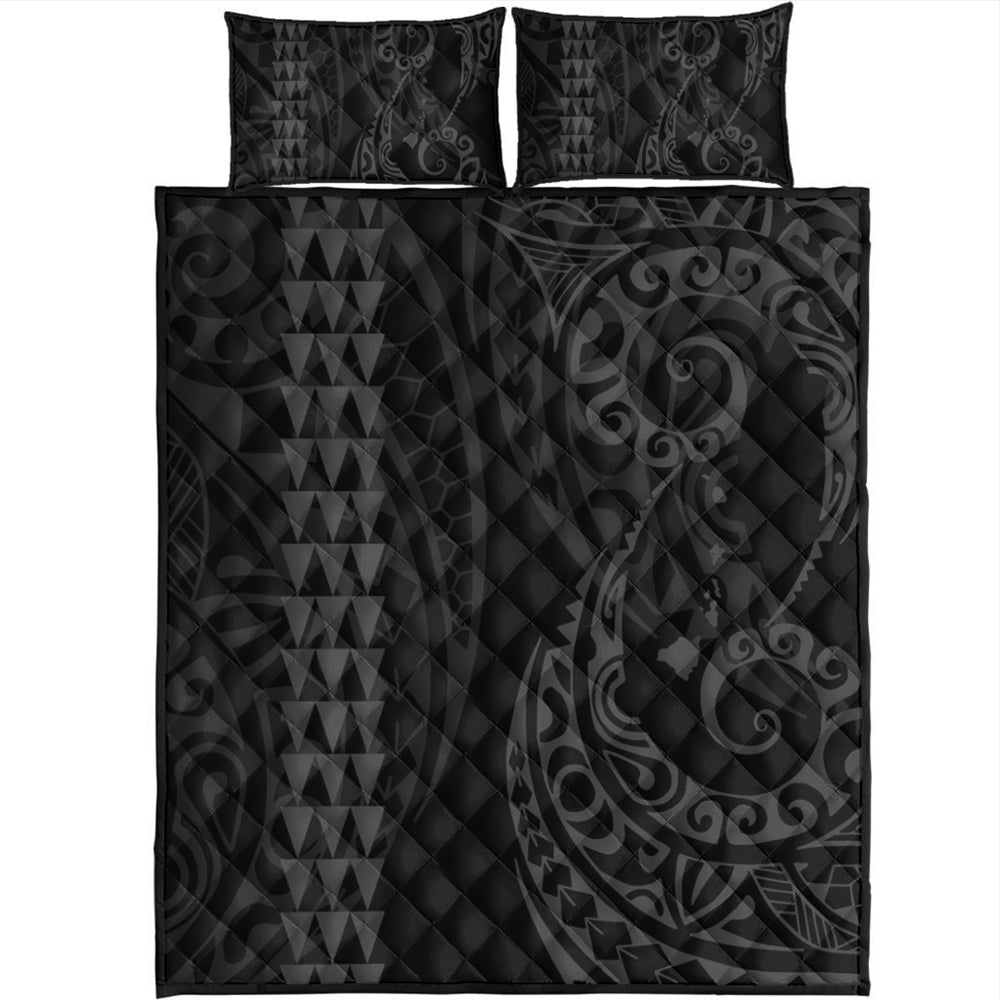 Hawaii Quilt Bed Set Hawaiian Map Kakau Style Gray-Myprintsy