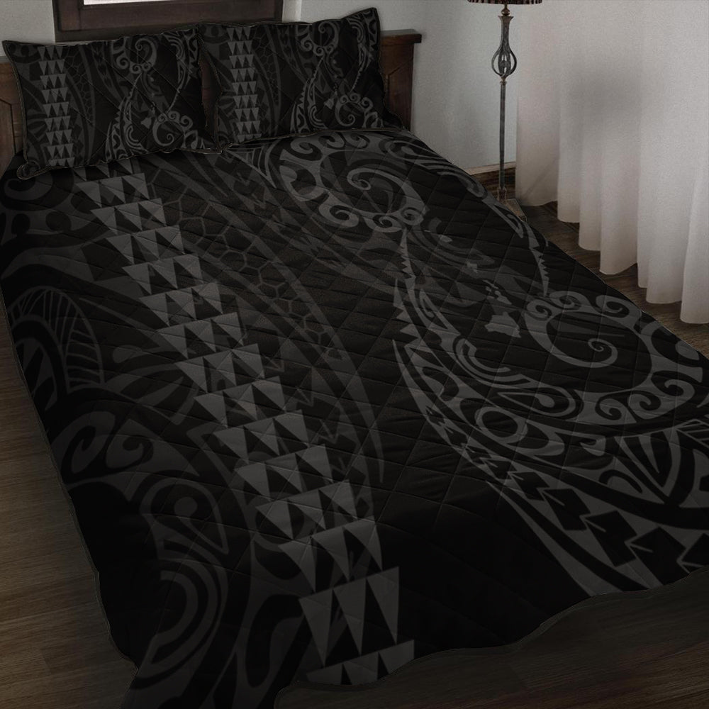 Hawaii Quilt Bed Set Hawaiian Map Kakau Style Gray-Myprintsy