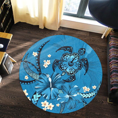 Hawaii Round Rug Blue Honu Hibiscus Island Harmony
