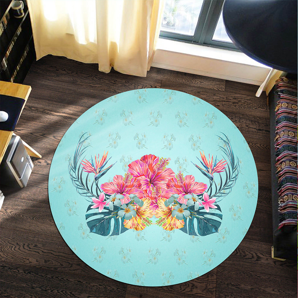 Hawaii Round Rug Flower Hibicus Plumeria Centre