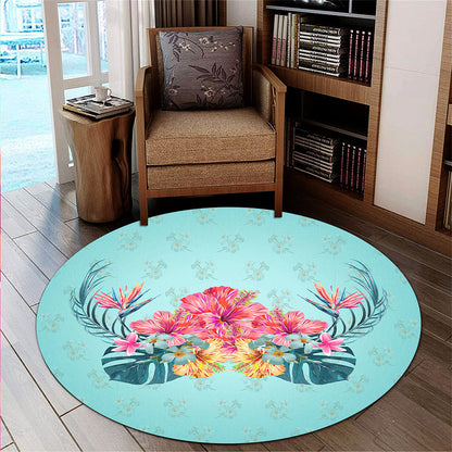 Hawaii Round Rug Flower Hibicus Plumeria Centre