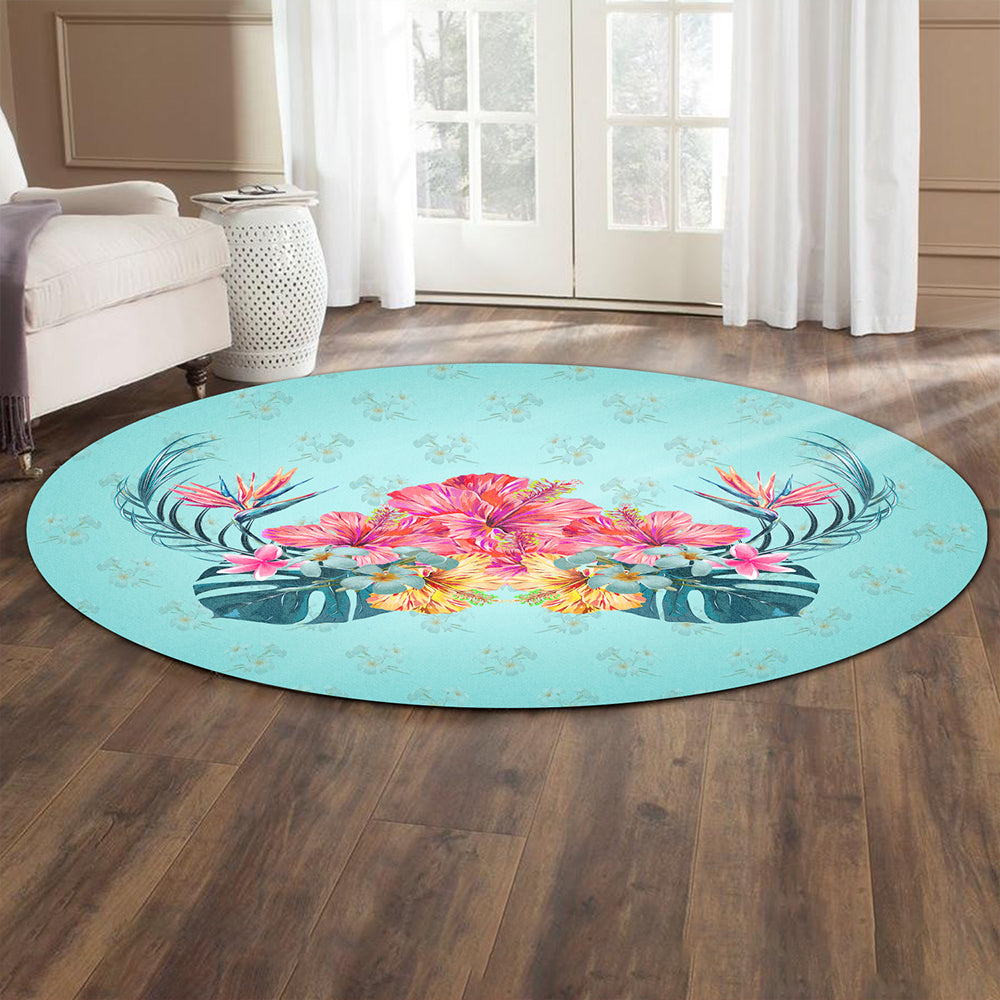 Hawaii Round Rug Flower Hibicus Plumeria Centre