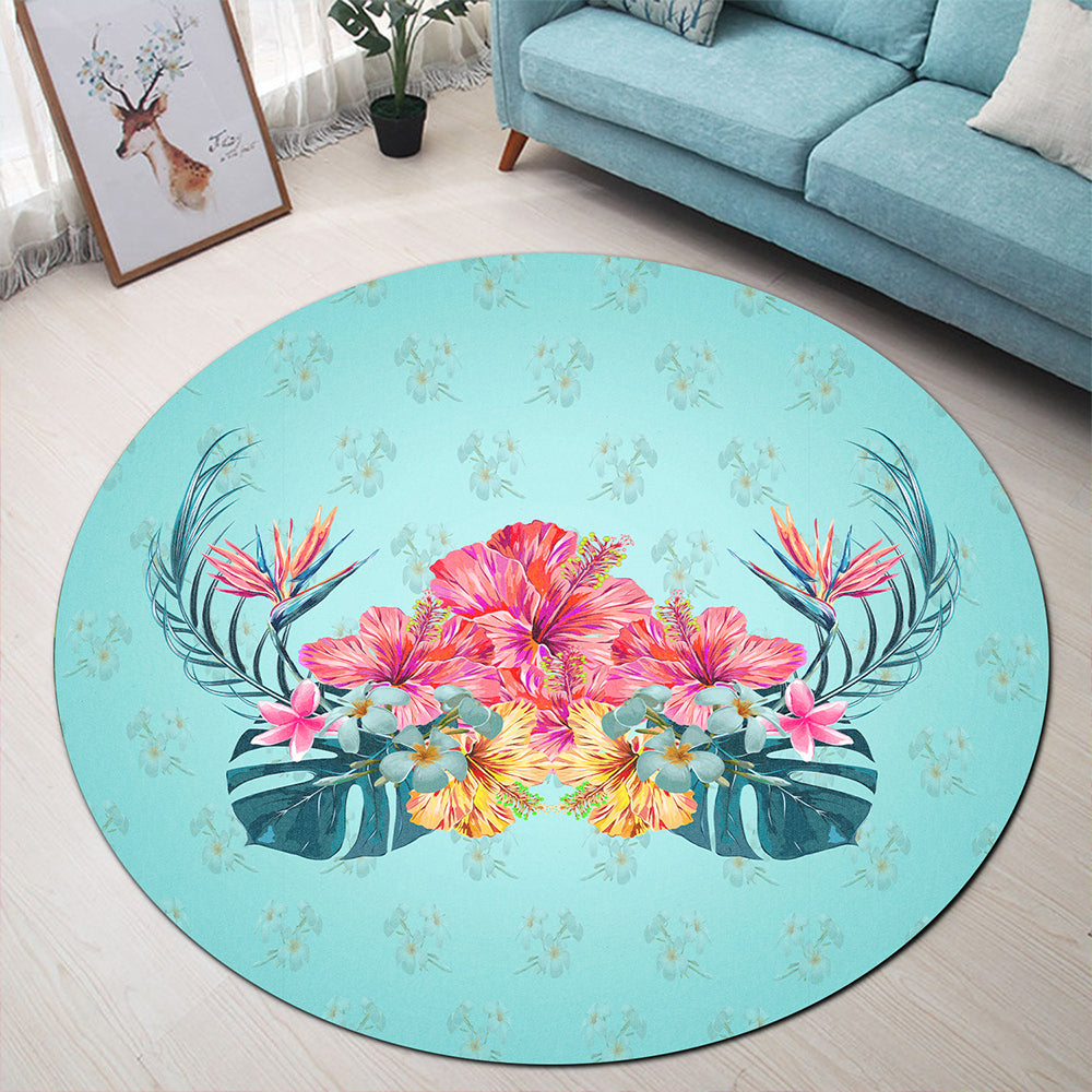 Hawaii Round Rug Flower Hibicus Plumeria Centre