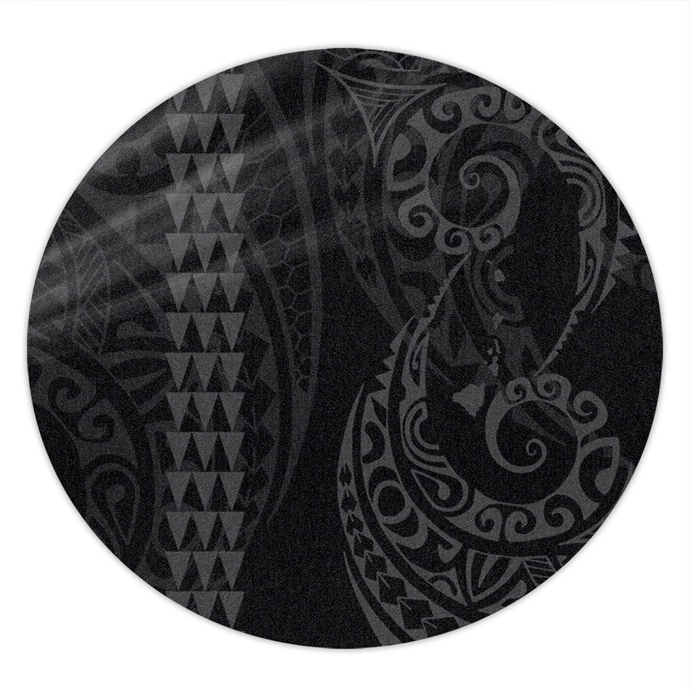 Hawaii Round Rug Hawaiian Map Kakau Style Gray-Myprintsy