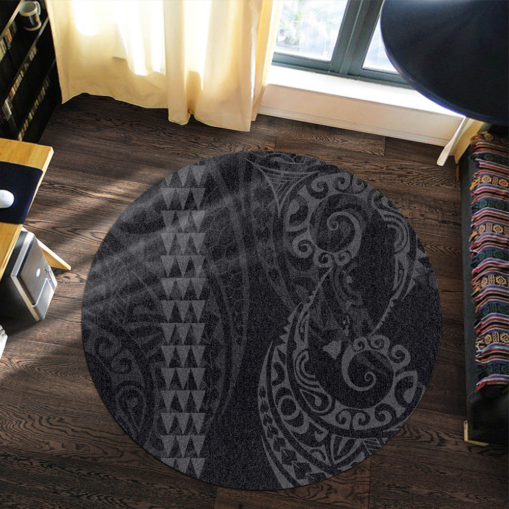 Hawaii Round Rug Hawaiian Map Kakau Style Gray-Myprintsy