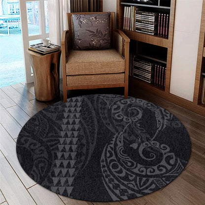 Hawaii Round Rug Hawaiian Map Kakau Style Gray-Myprintsy