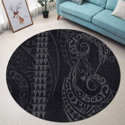 Hawaii Round Rug Hawaiian Map Kakau Style Gray-Myprintsy