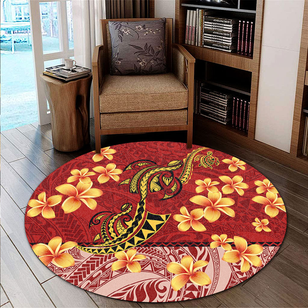 Hawaii Round Rug Plumeria Flower Fabric Design