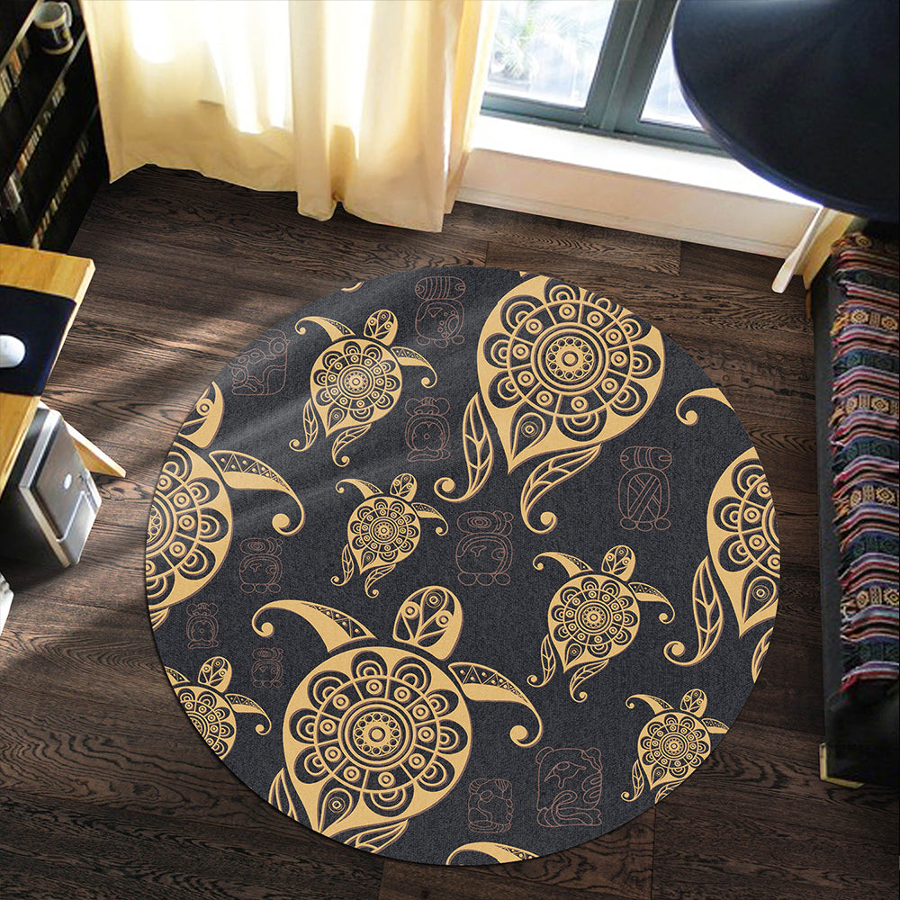 Hawaii Round Rug Turtle Pattern Golden