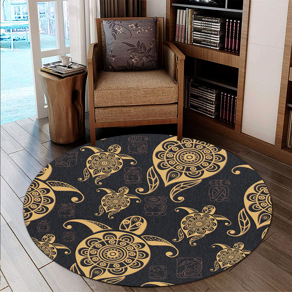 Hawaii Round Rug Turtle Pattern Golden