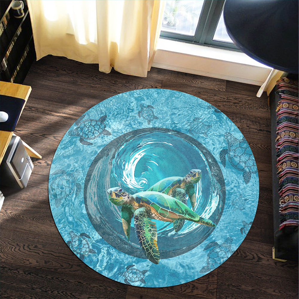 Hawaii Round Rug Whirlpool Turtle Polynesian