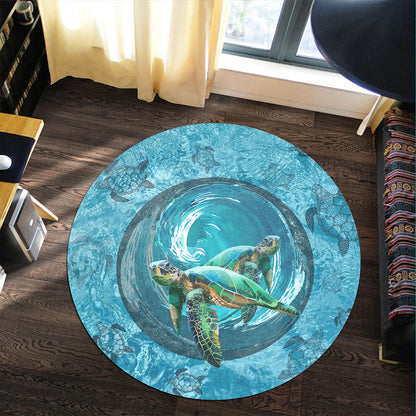 Hawaii Round Rug Whirlpool Turtle Polynesian