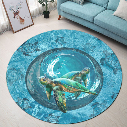 Hawaii Round Rug Whirlpool Turtle Polynesian