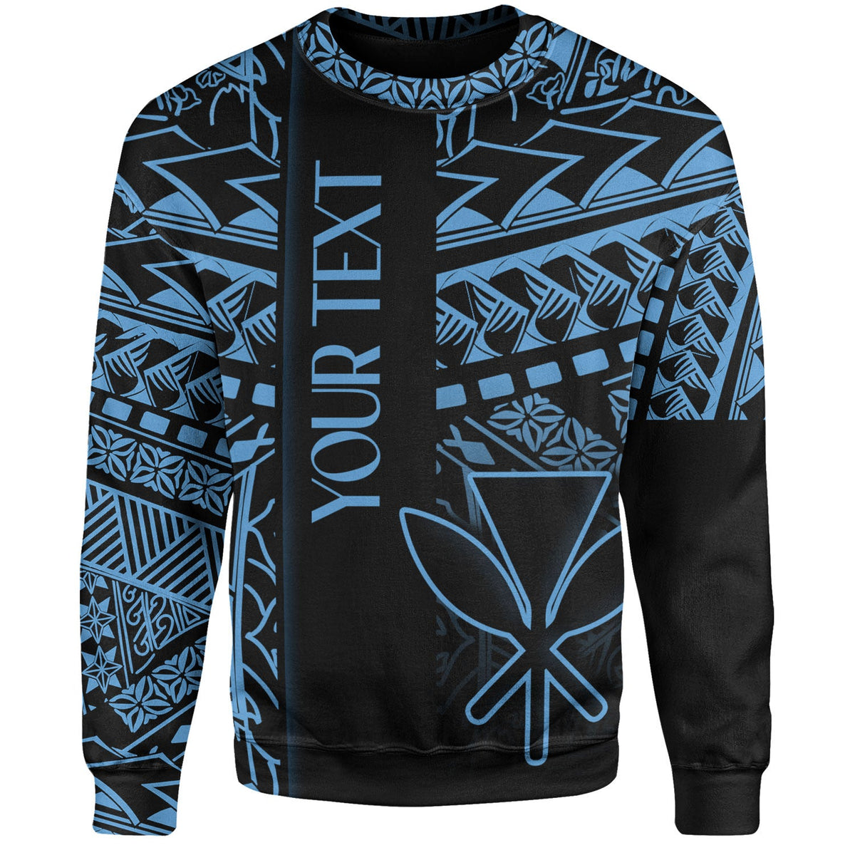 Hawaii Sweatshirt Custom Kanaka Maoli Hawaiian Blue Tribal Pattern-Myprintsy