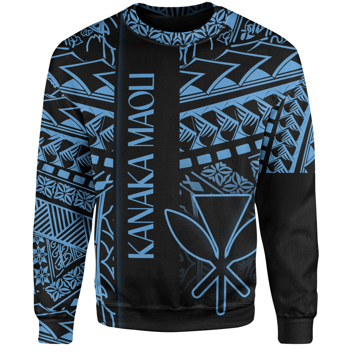 Hawaii Sweatshirt Custom Kanaka Maoli Hawaiian Blue Tribal Pattern-Myprintsy