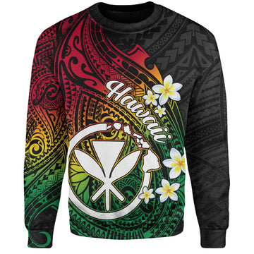 Hawaii Sweatshirt Custom Plumeria Flowers Tribal Motif Reggae-Myprintsy