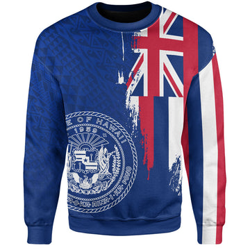 Hawaii Sweatshirt Flag Polynesian Style Ocean Blue-Myprintsy