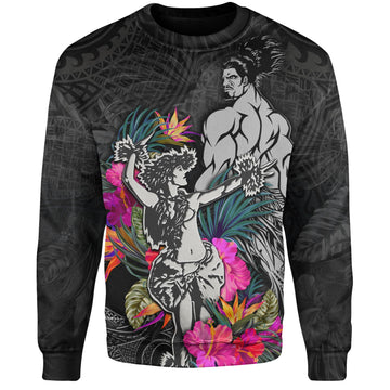 Hawaii Sweatshirt Hawaiian Girl And Warrior With Tropical Flowers-Myprintsy