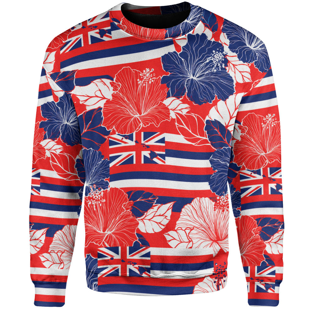 Hawaii Sweatshirt Hibiscus Flag Map Island Pride-Myprintsy
