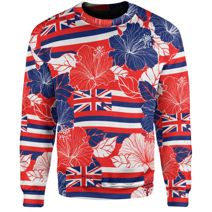 Hawaii Sweatshirt Hibiscus Flag Map Island Pride-Myprintsy
