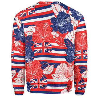 Hawaii Sweatshirt Hibiscus Flag Map Island Pride-Myprintsy