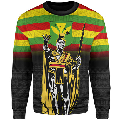 Hawaii Sweatshirt King Kamehameha Flag Kanaka Maoli Tribal Tattoo-Myprintsy