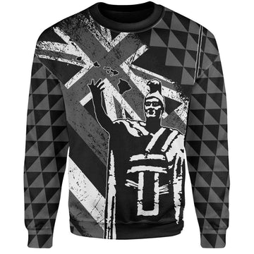Hawaii Sweatshirt King Kamehameha Flag Tribal Pride Black White-Myprintsy
