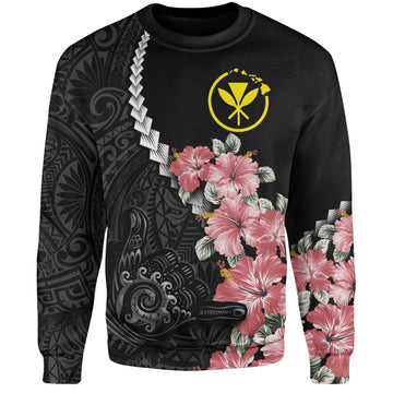 Hawaii Sweatshirt Shaka Hand Tropical Flowers Polynesian Designs-Myprintsy