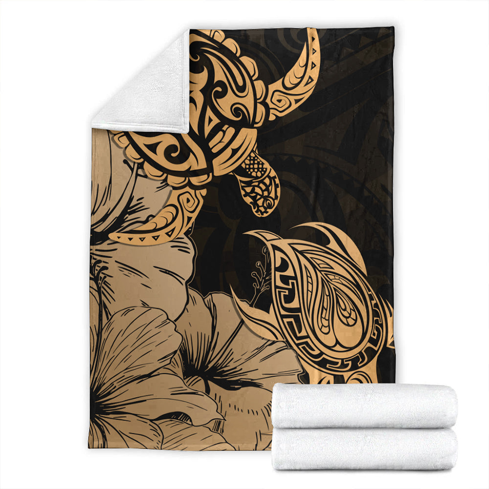Hawaii Turtle Premium Blanket Polynesian Hibiscus Art Gold-Myprintsy