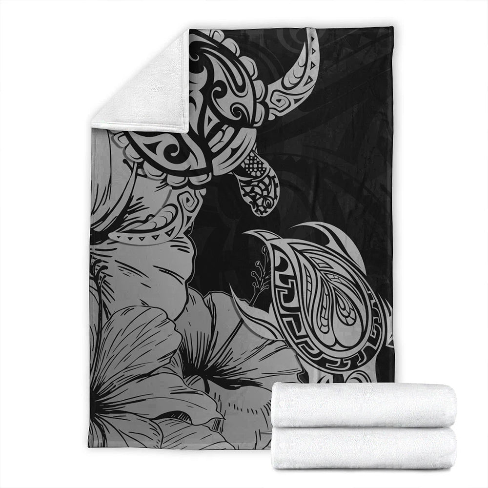 Hawaii Turtle Premium Blanket Polynesian Hibiscus Art Gray-Myprintsy