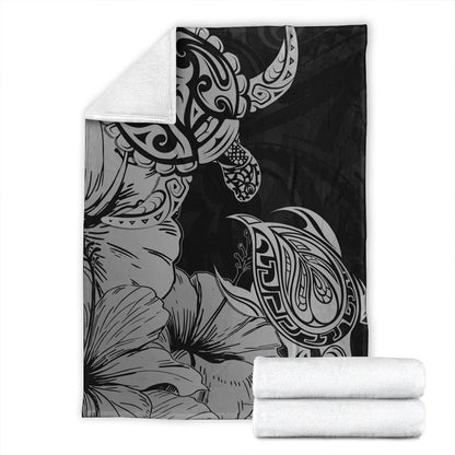 Hawaii Turtle Premium Blanket Polynesian Hibiscus Art Gray-Myprintsy