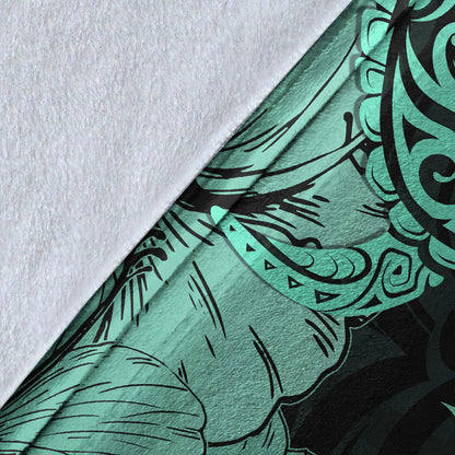 Hawaii Turtle Premium Blanket Polynesian Hibiscus Art Turquoise-Myprintsy