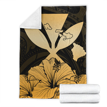 Hawaiian Premium Blanket Kanaka Maoli Hibiscus Polynesian Love Gold-Myprintsy