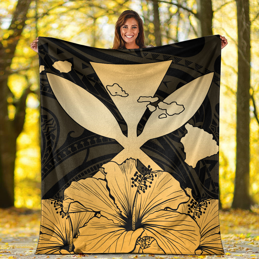 Hawaiian Premium Blanket Kanaka Maoli Hibiscus Polynesian Love Gold-Myprintsy