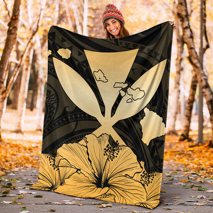 Hawaiian Premium Blanket Kanaka Maoli Hibiscus Polynesian Love Gold-Myprintsy